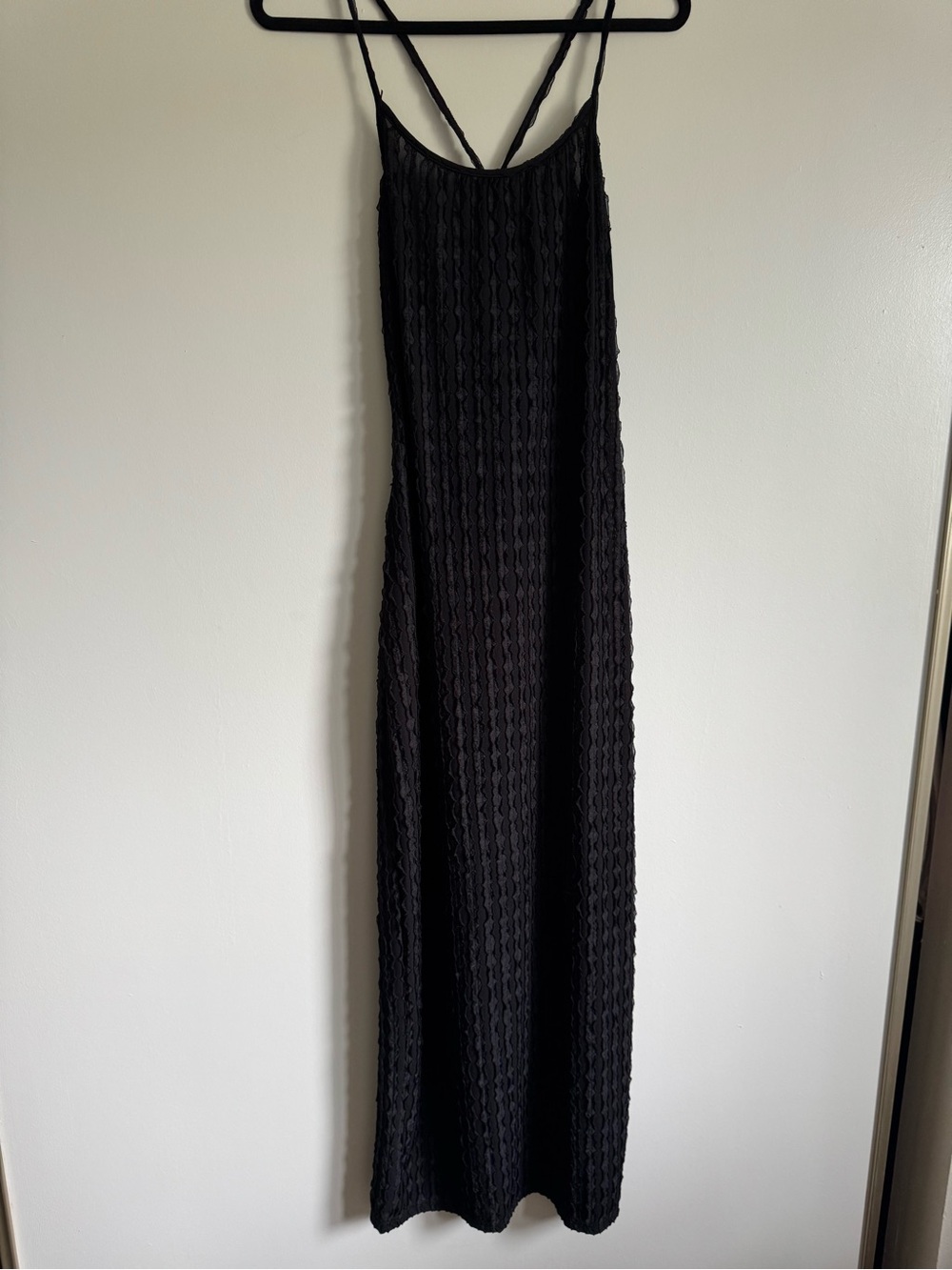 SHEIN Black Textured Open-Back Maxi Dress – Boho Crinkled Knit – Size XL – New